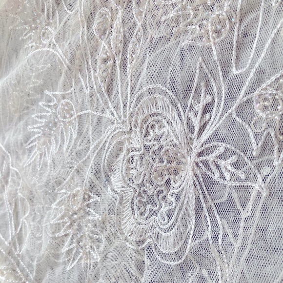 Cream/Nude Vintage Botanical Embroidered Beaded Sheer Overlay Top - Picture 6 of 6